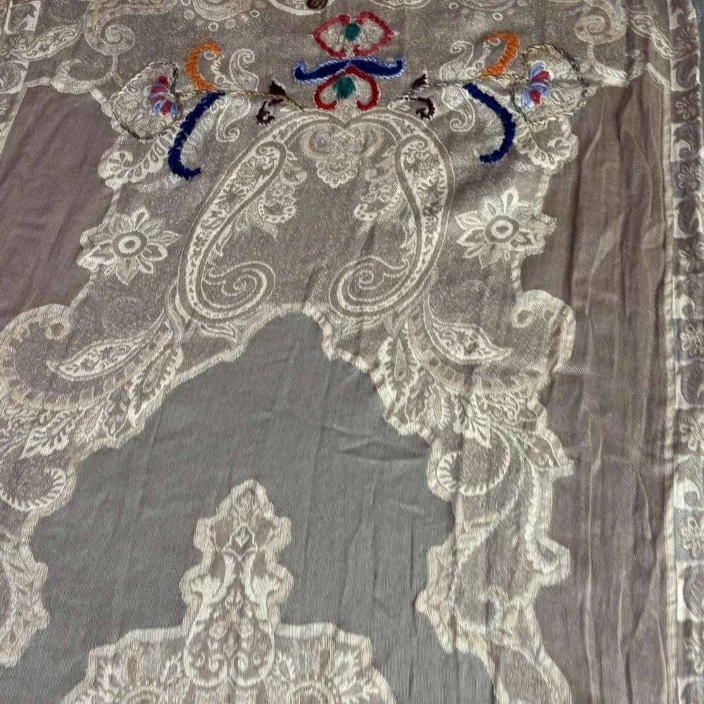Pashmina Shawl Wrap Womens‎ Gray Paisley Embroidered Tassel Fringe Boho India